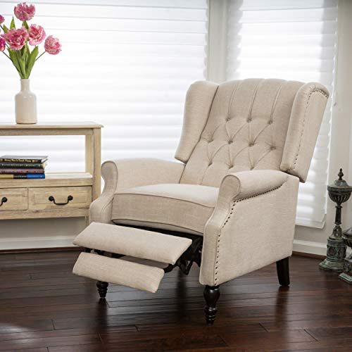 CHRISTOPHER KNIGHT HOME GDF Studio Elizabeth Tufted Fabric Recliner, Vintage Reclining Reading Armchair, Light Beige GDFStudio