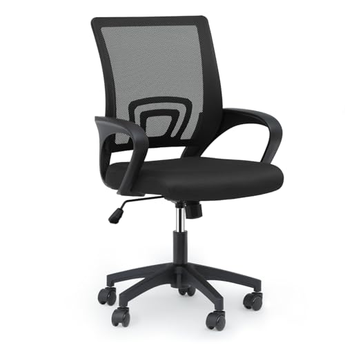 MoNiBloom Mesh Office Chair, Ergonomic Computer Chair for Adults, Rolling Swivel Mid-Back Desk Chair with Lumbar Support, Comfy Armrest for Home Office, Gaming, Black MoNiBloom