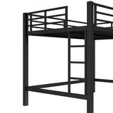 Full Size Metal Loft Bed with Safety Guardrails & Dual-Side Ladders for Kids Teens Adults,Heavy Duty Metal Loft Bed Frame with Sturdy Steel Slats & Large Under-Bed Space for Student Bedroom Dorm,Black FUvellamo