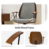 HULALA HOME Solid Wood Office Chair with Rocking Function, Comfy Fabric Desk Chair with Bent Wood and Metal Base, Height Adjustable Swivel Computer Task Chair, Grey HULALA HOME