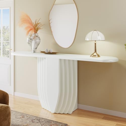 Tribesigns Modern White Console Table, 63 inch Wooden Entryway Sofa Table with Geometric Base, Contemporary Accent Console for Entry, Entrance, Foyer Tribesigns
