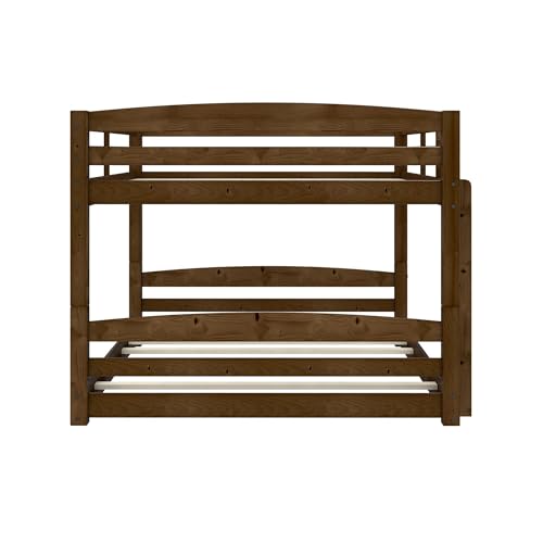 DHP Phoenix Convertible Low Wood Floor Bunk Bed, Stackable and Detachable Bed Frames for Kids, Solid Wood, with Ladder, High Guardrail, Wood Slats, No Boxspring Required, Full-Over-Full, Mocha DHP