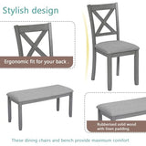 LUMISOL 6-Piece Solid Wood Dining Table Set, Farmhouse Kitchen Table Set with 4 Upholstered Chairs and Bench for Kitchen, Dining Room, Living Room, Grey LUMISOL