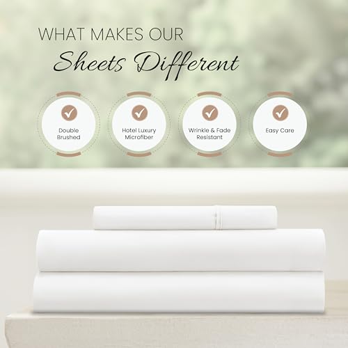 Linen Market Brushed Microfiber Twin Sheet Set 3 Piece – Oeko-TEX Certified Ultra Soft & Wrinkle-Free - 16" Deep Pocket Sheets - Easy Care Twin Size - White Linen Market