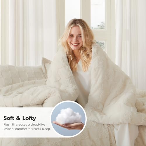 Joiedomi Tufted Queen Comforter Set, 3 Pieces Beige Boho Queen Bedding Set with 1 Plaid Geometric Comforter and 2 Pillow Shams, Checkered Bed in a Bag for All Seasons Joiedomi