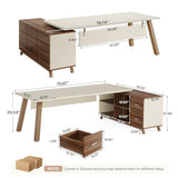 Tribesigns 78.7-Inch Executive Desk, L-Shaped Desk with 55-Inch Cabinet, Large Office Desk with Storage Shelves, Modern Computer Desk for Home Office, White & Walnut Tribesigns