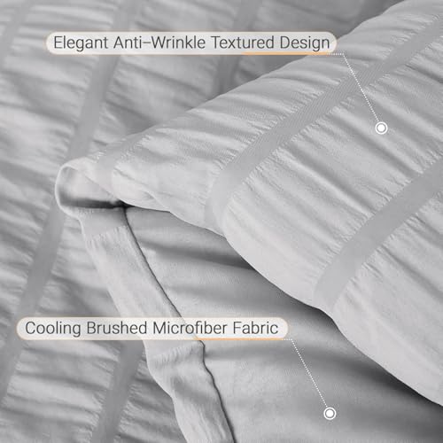 MUXHOMO 7 Pieces Queen Comforter Set, Seersucker Bed in a Bag Queen Size, All Season Luxury Bedding Set with Comforter, Flat Sheet, Fitted Sheet, Pillowcases & Shams, Light Grey MUXHOMO