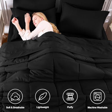 CozyLux Full Size Comforter Sets Black - 7 Pieces Bed in a Bag Full, Oeko-Tex Certified Bed Set, All Season Soft Bedding Set with Down Alternative Comforter, Sheets, Pillowcases & Pillow Shams CozyLux