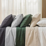 MEISHANG 100% French Pure Linen Sheets Queen Size - Bed Sheets 4 Piece Sets, Soft Durable Flax Linen, Anti-Tear Breathable Oeko-Tex Certified with 16" Deep Pocket (Linen) MEISHANG
