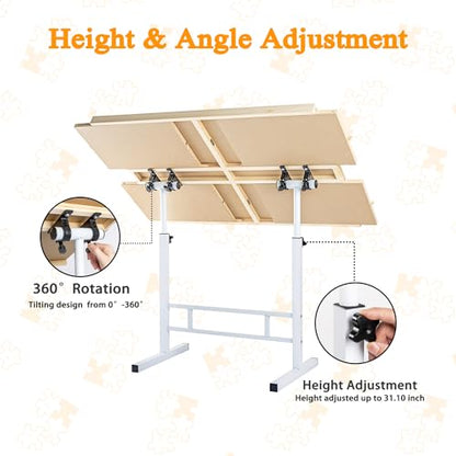 1500 Piece Puzzle Table with Drawers, 35''x26'' Adjustable Puzzle Tables for Adults and Children | 3-Tilting-Angle Portable Wooden Jigsaw Puzzle Board with Legs & Cover for Gift