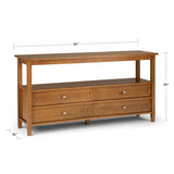 SIMPLIHOME Warm Shaker Wide Console Table - 60 Inch Wide Solid Wood Sofa Table in Light Golden Brown, Transitional Storage Table for Living Room with 4 Drawers, Open Shelf, and Brushed Nickel Knobs SIMPLIHOME