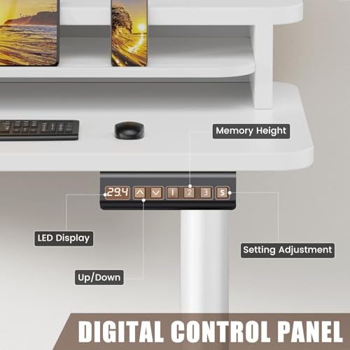 Flycity Electric L Shaped Standing Desk with Drawers, 63" x 55" Corner Standing Desk Adjustable Height, Stand Up Home Office Desk, Dual Motor Sit Stand Desk with 3 Memory Preset & Lock, White Flycity