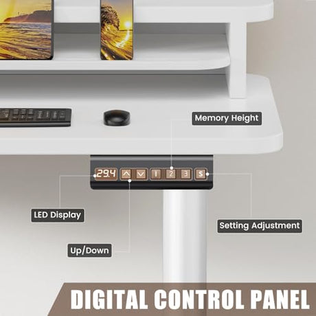 Flycity Electric L Shaped Standing Desk with Drawers, 63" x 55" Corner Standing Desk Adjustable Height, Stand Up Home Office Desk, Dual Motor Sit Stand Desk with 3 Memory Preset & Lock, White Flycity