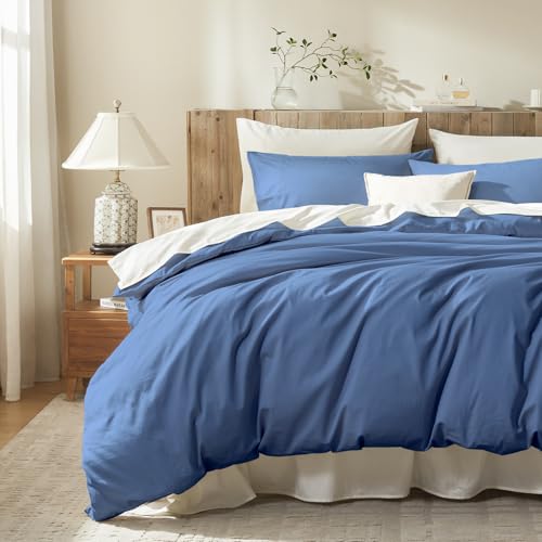 DCSKY Full Duvet Cover Set, 100% Egyptian Cotton, 1600 Thread Count, Ultra Soft & Breathable Luxury Bedding with Zipper Closure & Corner Ties, 3PCS(Navy Blue, 80''x90'') DCSKY