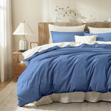 DCSKY Full Duvet Cover Set, 100% Egyptian Cotton, 1600 Thread Count, Ultra Soft & Breathable Luxury Bedding with Zipper Closure & Corner Ties, 3PCS(Navy Blue, 80''x90'') DCSKY