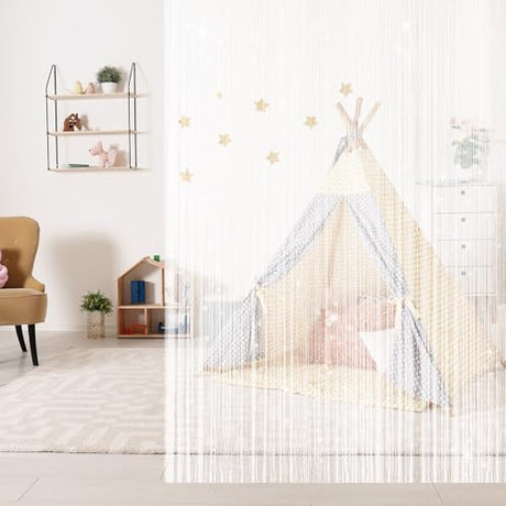 4 Pieces Glitter String Curtains Doorway Beads Curtains, 39 x 79 Inch Hanging Fringe Hippie Room Divider Door String Curtain Boho Doors Tassel for Doorways, Windows, Closet, Privacy Decor (White) VavoStocks