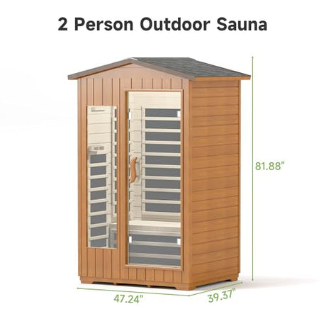 springspa Outdoor Infrared Sauna 2 Person for Home, 15amp Low EMF Far Infrared Spruce Wooden Sauna at Home with Bluetooth,LCD Panel springspa