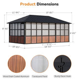 Modern Shade Clario Solarium 12'x20' Sunroom Hardtop Gazebo with TV Mount & Sliding Doors, Galvanized Steel Roof Screen House, Ventilation Design & Wood Grain Finish, All-Weather Aluminum Sun Room