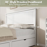 AMERLIFE King Size Solid Wood Bed Frame with 50" Tall Headboard, Mid-Century Modern Bed with Storage Drawers, Clean Wooden Platform Bed, 2 Side Drawers/No Box Spring Needed/White AMERLIFE
