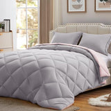 NexHome Twin Comforter Set Pink&Grey,2 Pieces Lightweight Comforters Twin Size Reversible Bedding Comforters Sets,Down Alternative Comforter Bed Set Quilt Blanket(68x88In Comforter & 1 Pillowsham) NexHome
