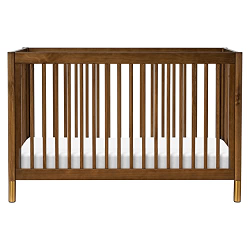 Babyletto Gelato 4-in-1 Convertible Crib with Toddler Bed Conversion in Natural Walnut and Brushed Gold Feet, Greenguard Gold Certified