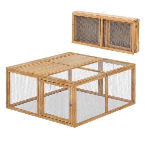 MoNiBloom Portable Chicken Run Rabbit Hutch Folding Chicken Cage Hen Coop for Indoor/Outdoor, Top and Side Opening Doors Small Animal Pet Playpen No Assembly Required Poultry Cage 45.5 x 42.5 - WoodArtSupply