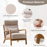 INZOY Mid Century Modern Accent Chair with High Back, Upholstered Living Room Chairs with Waist Cushion, Wood Frame Reading Armchair for Bedroom Sunroom, Beige INZOY