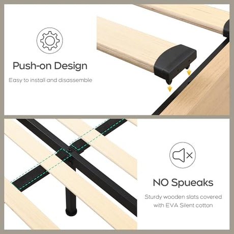 Yechen Full Bed Frame with Natural Rattan Headboard and Wooden 4 Storage Drawers, Light Oak Bedframe Metal Platform with Strong Wooden Slats Support, Bamboo Cane Beds, No Box Spring Needed Yechen