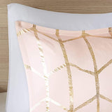 Intelligent Design Raina King/Cal King Comforter Set, Soft Microfiber, Modern Geometric Metallic Bed Set, 5 Pieces College Bedding with 2 Shams, 2 Toss Pillows Blush/Gold Intelligent Design