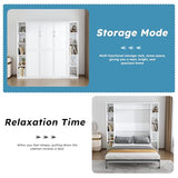 Hosnnile Queen Murphy Bed, 89.7'' Foldable Space-Saving Wall Bed with Storage Cabinet, Solid Hidden Metal Bed Frame with Wooden Bookcase Bookshelf for Bedroom, Guest Room Hosnnile