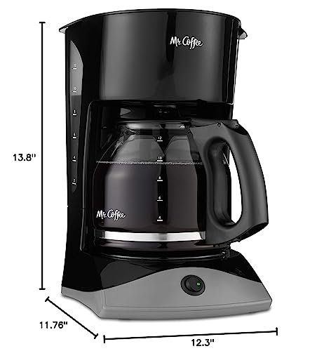 Mr. Coffee Black Coffee Maker, 12 Cups, with Auto Pause and Glass Carafe, Perfect for Home and Office Use Mr. Coffee