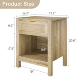 KIGOTY Farmhouse Rattan Nightstand Set of 2, Bedside Table with Drawer,Open Compartment, Side Table with Storage, End Table for Bedroom,Oak KIGOTY