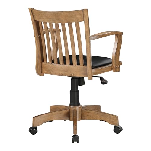 OSP Home Furnishings Deluxe Wood Banker's Desk Chair with Padded Seat, Adjustable Height and Locking Tilt, Fruitwood Finish and Black Vinyl - WoodArtSupply