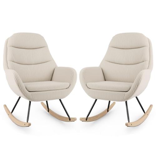 Giantex Rocking Chair Nursery, Upholstered Glider Rocker with Padded Backrest & Seat, Rubber Wood Feet & Sturdy Metal Frame, Modern Accent Chair Comfy Armchair for Living Room, Bedroom & Office (2) Giantex