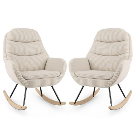 Giantex Rocking Chair Nursery, Upholstered Glider Rocker with Padded Backrest & Seat, Rubber Wood Feet & Sturdy Metal Frame, Modern Accent Chair Comfy Armchair for Living Room, Bedroom & Office (2) Giantex
