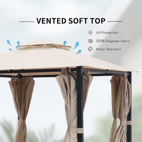 10X10FT Hardtop Gazebo, Heavy Duty Canopy Top Metal Frame Pavilion with Double Galvanized Steel Roof, Waterproof Outdoor Gazebo with Curtains and Netting for Backyard, Patio Deck and Lawns