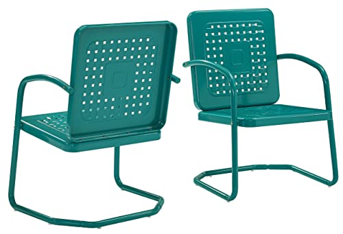 Crosley Furniture Bates 2-Piece Outdoor Chair Set, Retro Metal Patio Chairs for Dining, Porch, Deck, Balcony, Turquoise Gloss Crosley Furniture