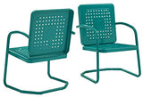 Crosley Furniture Bates 2-Piece Outdoor Chair Set, Retro Metal Patio Chairs for Dining, Porch, Deck, Balcony, Turquoise Gloss Crosley Furniture
