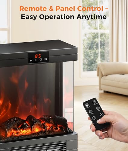 Oylus Electric Fireplace Stove Heater - Freestanding Fireplace Heater for Indoor Use with Realistic 3D Flame, Adjustable Thermostat & Remote, Quiet, Timer for Living Room and Bedroom OYLUS