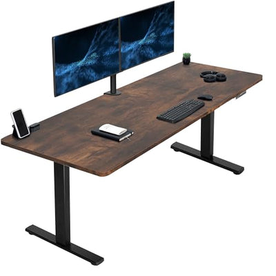 VIVO Large Electric 83 x 30 in Standing Desk, Memory Height Adjustment, 1B Series, Holds 220 lbs, Rustic Vintage Brown Top Black Frame, DESK-KIT-1B8N
