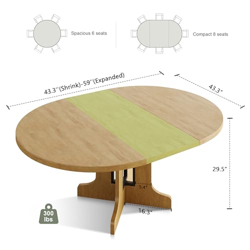 Feonase 59" Round Extendable Dining Room Table for 6, Modern Oval Kitchen Table with Heavy Duty Wood Base, for Kitchen Dining Living Room, Easy Assembly, Noise-Free, Oak Feonase