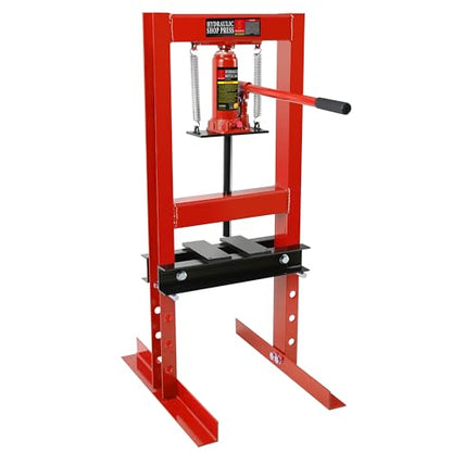 6 Ton Shop Press, H-Frame Garage Floor Adjustable Hydraulic Shop Press with Stamping Plates to Bend, Straighten, Or Press Parts, Install Bearings & U-Joints - WoodArtSupply