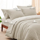 CozyLux King Size Comforter Set Oatmeal Seersucker 7 Pieces Bed in a Bag King Comforter Set with Sheets, Luxury Bedding Set with Down Alternative Comforter, Sheets, Pillowcases & Shams All Seasons CozyLux