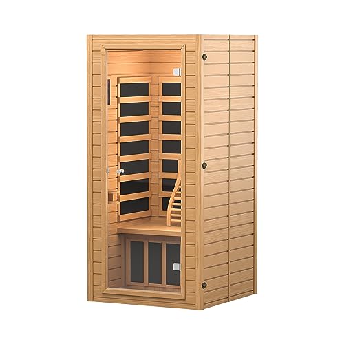 RESTISLAND Infrared Sauna Room for Home, Near Zero EMF Wooden 1 Person Indoor Home Sauna with Bluetooth, LCD Control Panel, Chromo Therapy Light RESTISLAND