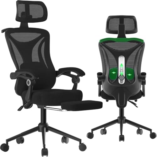 Ergonomic Office Chair with Footrest - Adjustable Lumbar Support & Headrest, 90-160° Reclining Mesh Back Computer Chair - Home Office/Gaming, 350lbs Capacity (SGS Certified) CYKOV