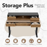 HUANUO Standing Desk with Drawers, 48 Inches Electric Height Adjustable Desk with Storage, Whole-Piece Board Sit Stand Up Desk with Monitor Shelf, Black Walnut HUANUO