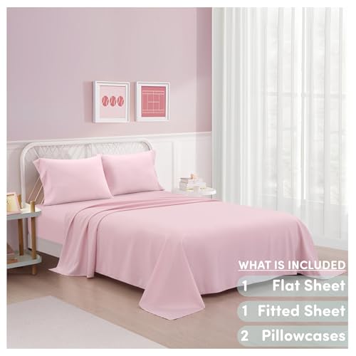 Heritage Kids 4-Piece Full Sheet Set,Pink,Includes Top Sheet, Fitted Sheet & 2 Pillowcases,Ultra-Soft Microfiber Kids Bed Sheet Set Heritage Kids
