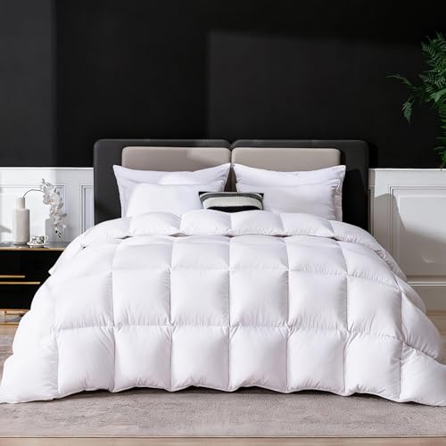 LESNNCIER Goose Feather Down Fiber Comforter King Size, Ultra Soft Medium Warm Duvet Insert, All Season Luxury Hotel Bedding Comforters with Corner Tabs(White,106x90) LESNNCIER