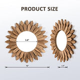 Honiway Wall Mirror Decorative 12 inch Rustic Wood Mirror Sunburst Boho Mirror for Entryway Bedroom Living Room Bathroom House Warming Gifts New Home Essential Carbonized Black Honiway