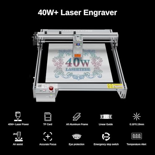 LASER TREE Laser Engraver, 40000mW（40W）Output Power Laser Engraver Machine, High Precision Laser Cutter and Engraver for Wood & Metal Paper Acrylic Glass Leather etc, Class 4 (Basic) LASER TREE